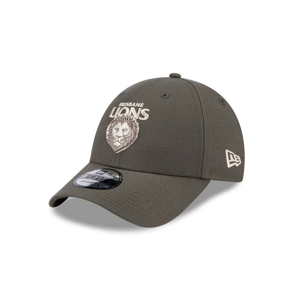 Brisbane Lions Hat - AFL 2025 Dusty Charcoal Grey 9Forty Strapback Cap - New Era